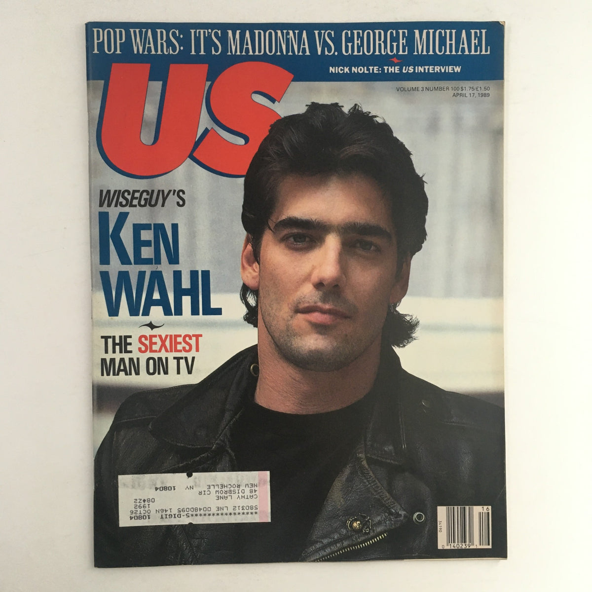 Cover of US Magazine Vol 3 #100 from April 17, 1989 featuring Ken Wahl, the star of 'Wiseguy,' prominently displayed with the text 'The Sexiest Man on TV' and a headline about Madonna vs George Michael.