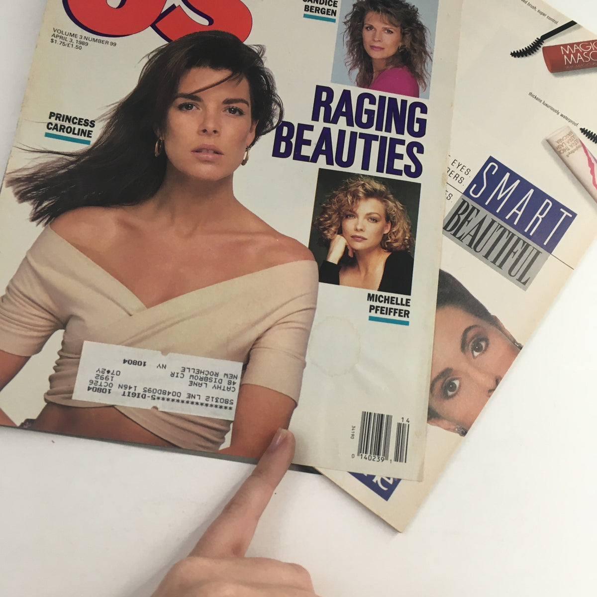 Close-up of US Magazine Vol 3 #99 cover showcasing Princess Caroline alongside portraits of Candice Bergen and Michelle Pfeiffer, illustrating the celebrity culture of April 3, 1989.