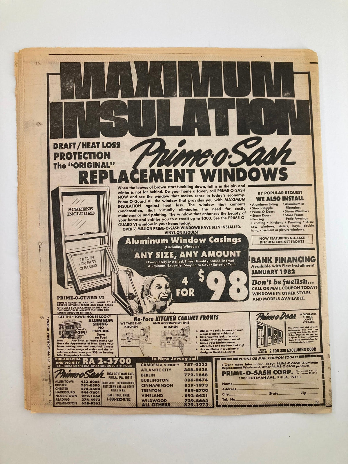 Cover of Philadelphia Journal Tabloid from September 14, 1981, featuring NFL Eagles and Wilbert Montgomery; includes advertisements and features related to sports journalism and vintage memorabilia.