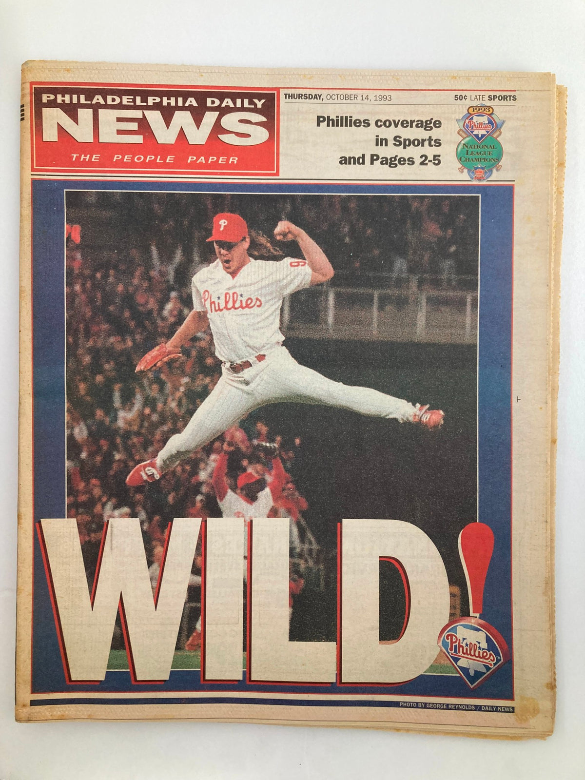 Philadelphia Daily News Tabloid from October 14, 1993 featuring the Philadelphia Phillies baseball team and player Danny Jackson with the headline 'WILD!' highlighting the excitement of the National League Champions.
