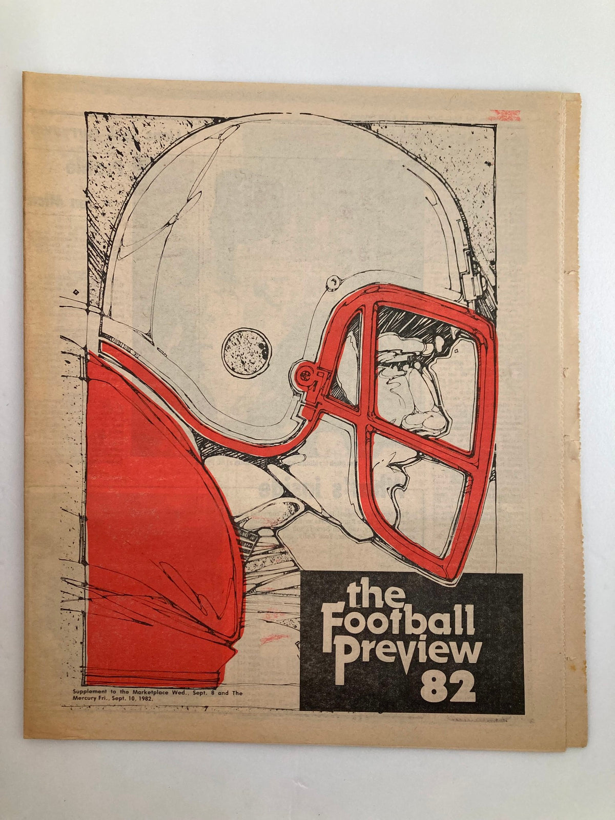 Cover of The Football Preview Supplement September 10 1982 featuring an illustrated profile of a football player wearing a helmet, showcasing the title prominently.