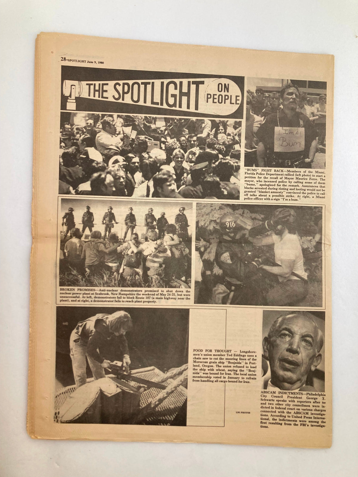The Spotlight Newspaper June 9 1980 Vol 6 #23 highlighting events covered in this edition, including protests and social issues. The front page features crowds and police interactions, showcasing the newspaper's focus on people and current events.