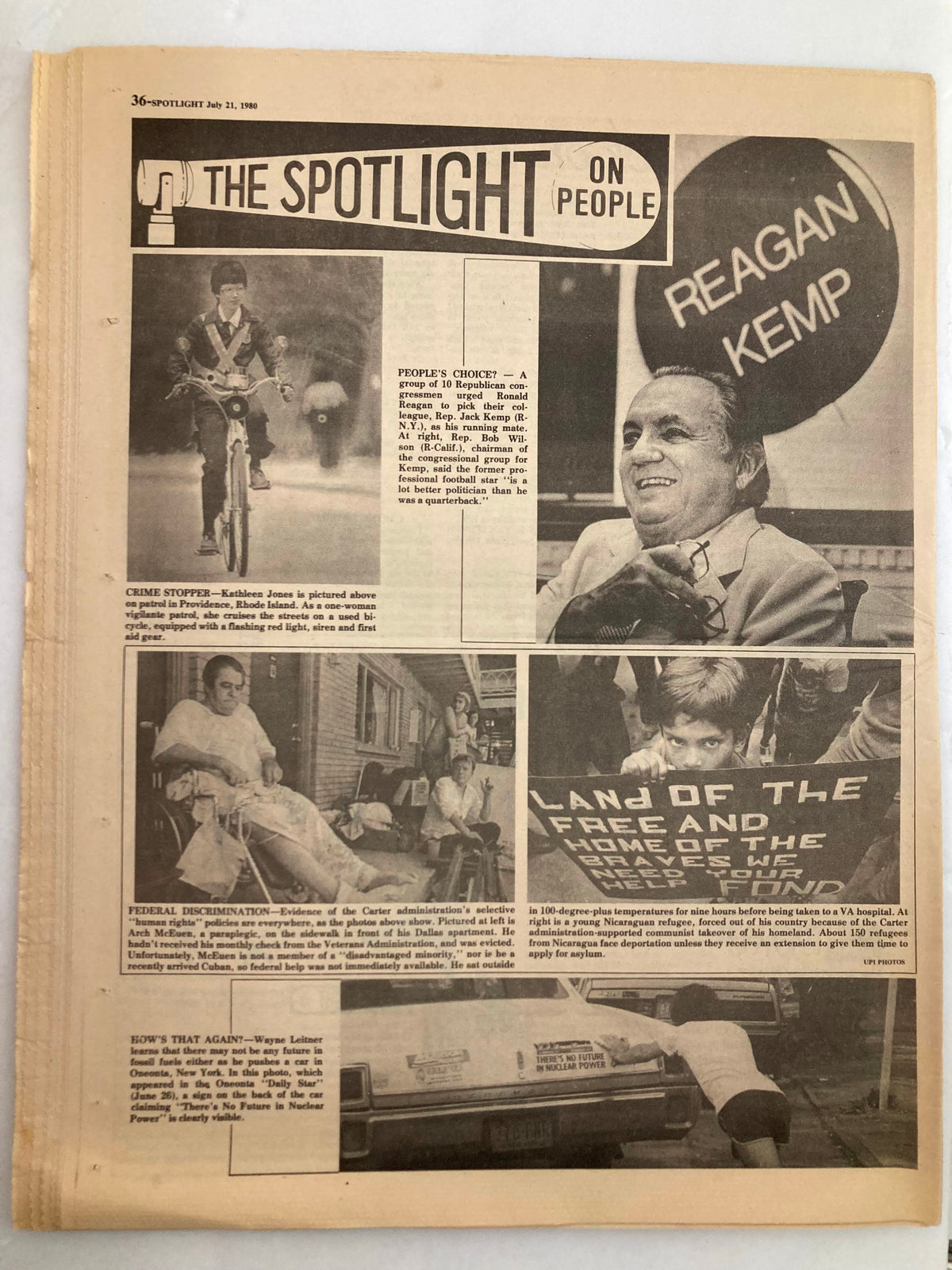 The Spotlight Newspaper July 21 1980 Vol 6 #29 showcasing various articles, including a section titled 'The Spotlight on People' with highlighted stories and images. Good condition with some marks and comes folded.