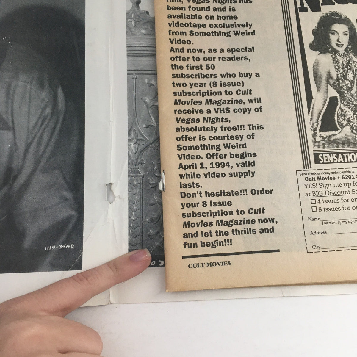 Inside page of Cult Movies Magazine #10, highlighting a subscription offer and editorial content, promoting the cult film scene.