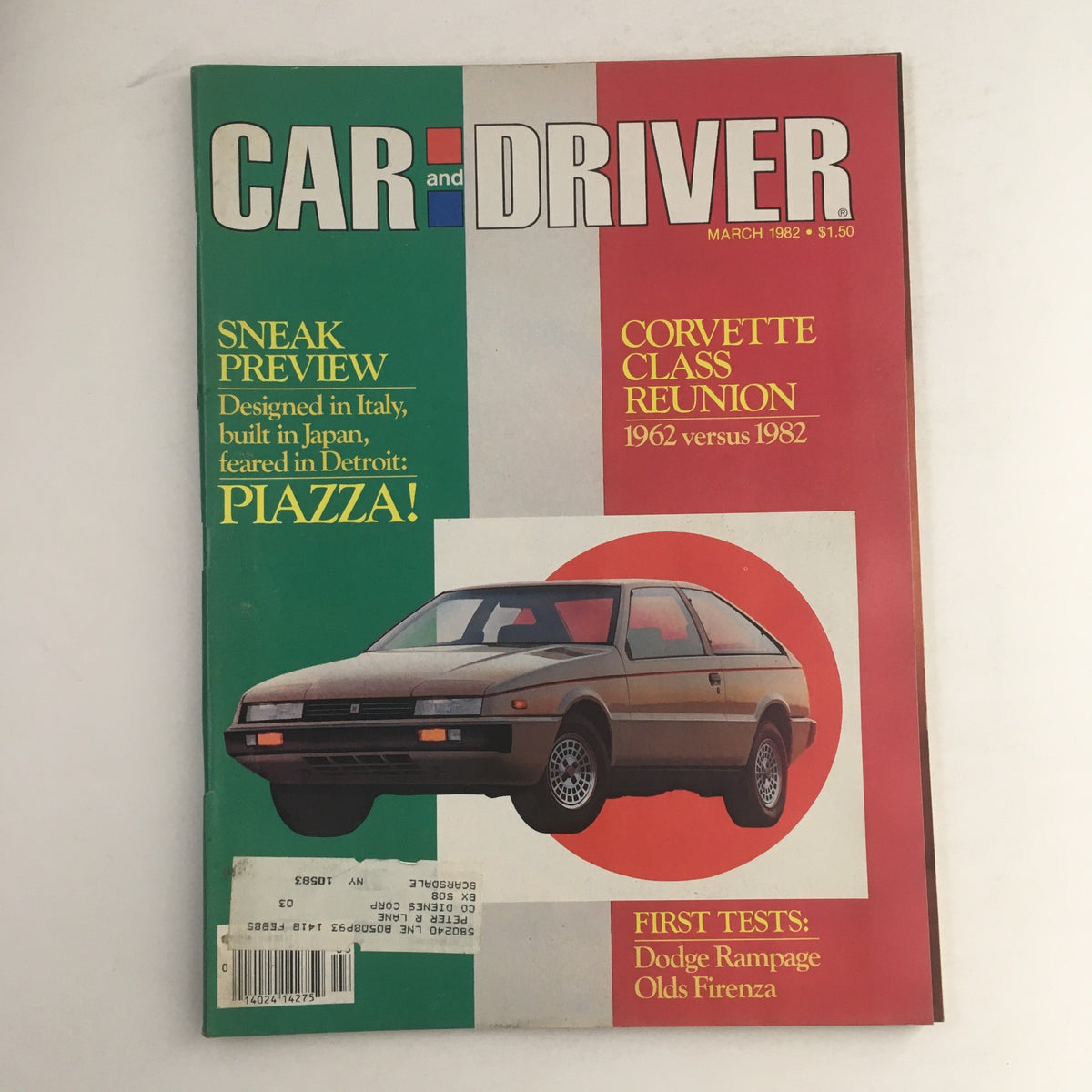 Car & Driver Magazine March 1982 cover featuring a detailed preview of the Piazza, and a comparison between the Corvette Class Reunion 1962 vs 1982, showcasing vintage automotive history.