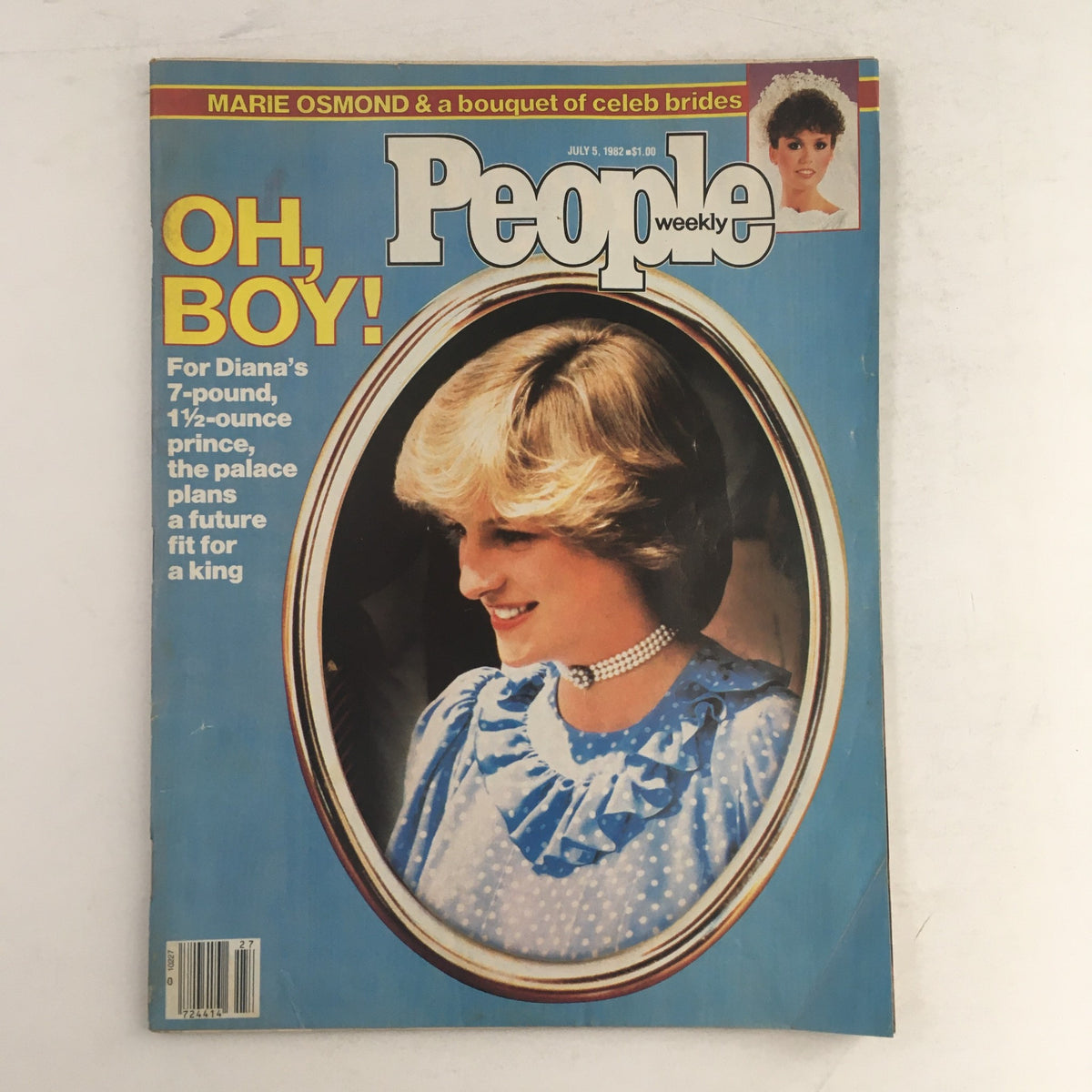 People Weekly Magazine July 5 1982 featuring Princess Diana on the cover with a headline about her son and highlighting Marie Osmond and a bouquet of celebrity brides.
