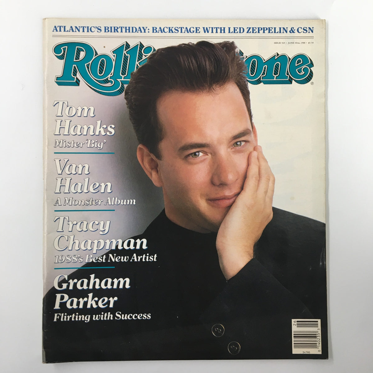 Cover of Rolling Stone Magazine dated June 30, 1988 featuring Tom Hanks, Van Halen, Tracy Chapman, and Graham Parker, highlighting key cultural icons of the late '80s entertainment scene.