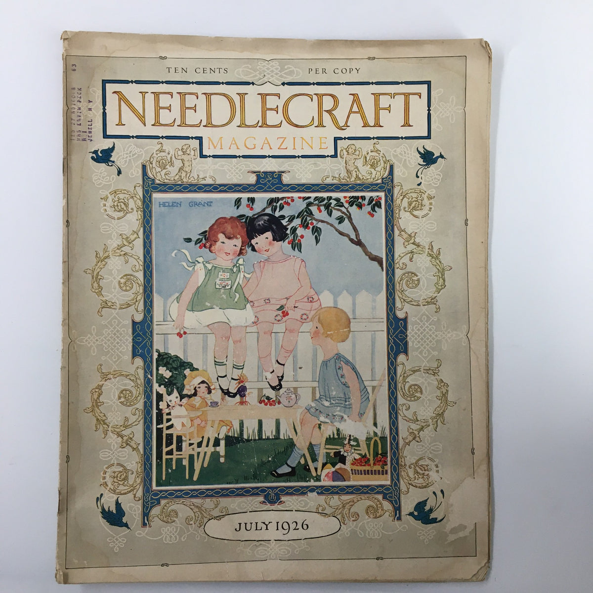 VTG Needlecraft Magazine July 1926 cover featuring colorful illustrations of children engaged in needlecraft activities, embodying the crafting culture of the 1920s.