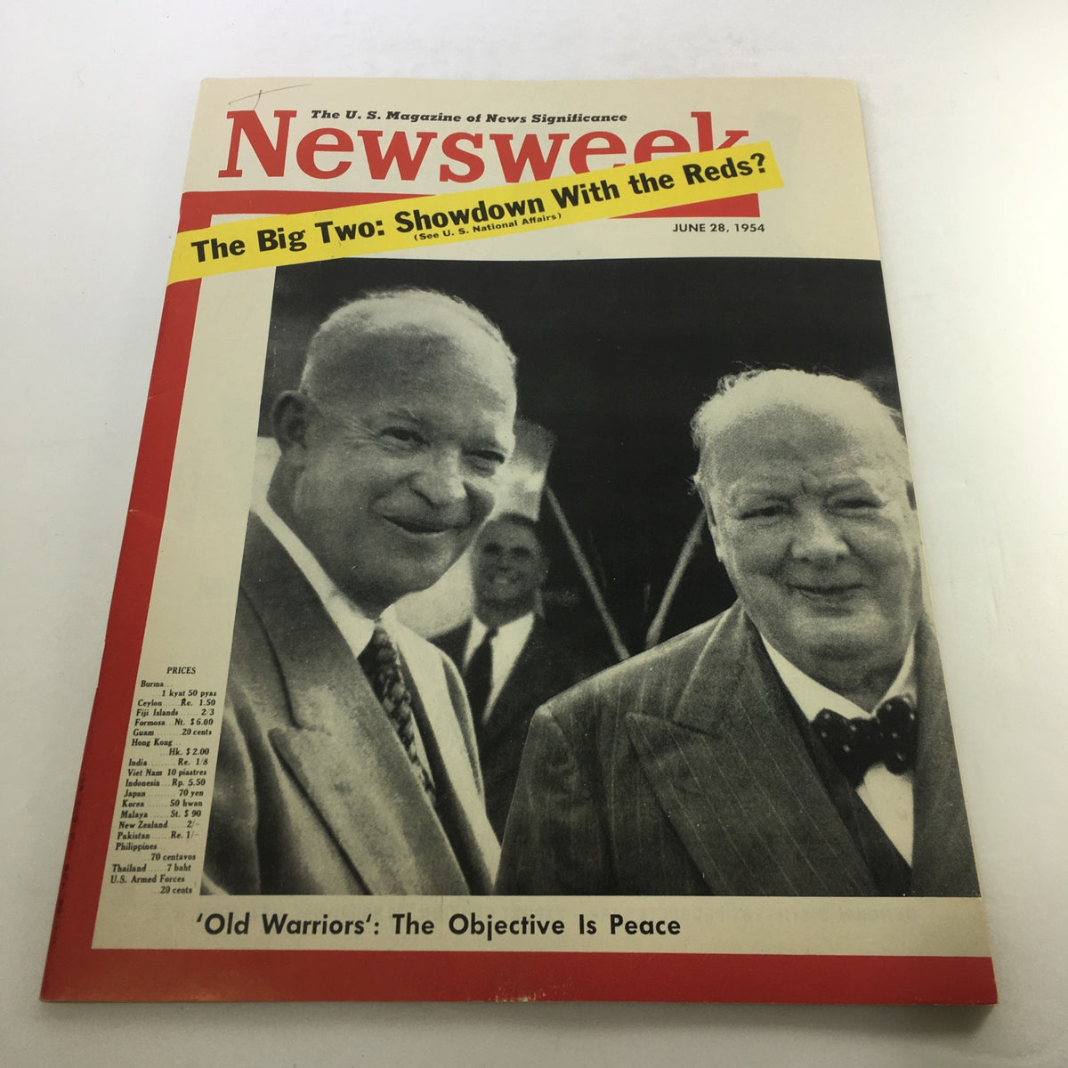 VTG Newsweek Magazine June 28 1954 featuring Winston Churchill and Dwight D. Eisenhower on the cover, highlighting significant historical moments and events of the time.