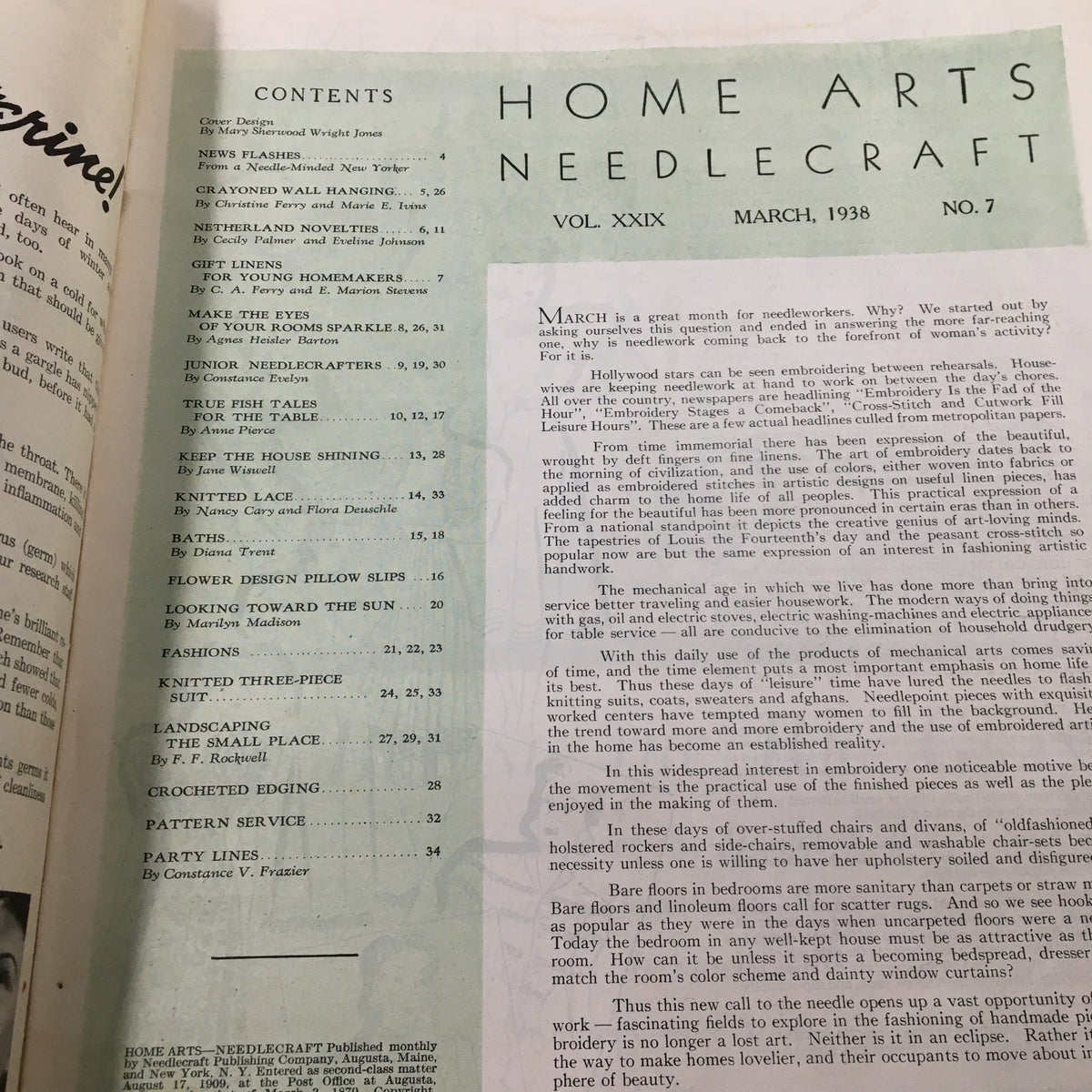 Vintage Home Arts Needlecraft Magazine March 1938 Flower Design Pillow Slips