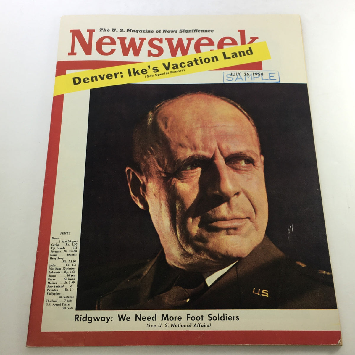 VTG Newsweek Magazine July 26 1954 featuring a cover image of General Matthew Bunker Ridgway, highlighting military themes and historical significance.