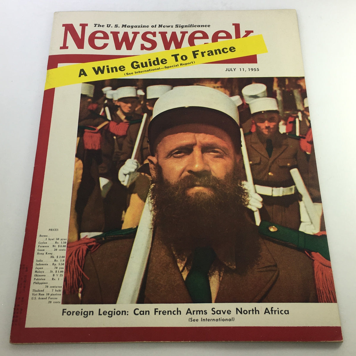 VTG Newsweek Magazine July 11 1955 featuring a captivating cover with a soldier from the Foreign Legion, highlighting the article 'Can French Arms Save North Africa' and an intriguing visual representation of military history.