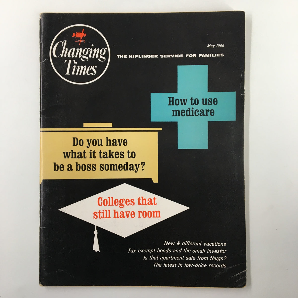 Cover of VTG Changing Times Magazine May 1966 featuring topics like tax-exempt investments and financial advice for small investors.