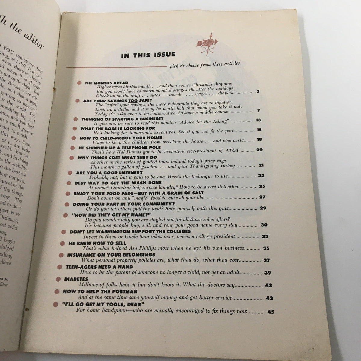 Inside pages of the VTG Changing Times Magazine November 1951, featuring articles including how to child-proof your house and more.