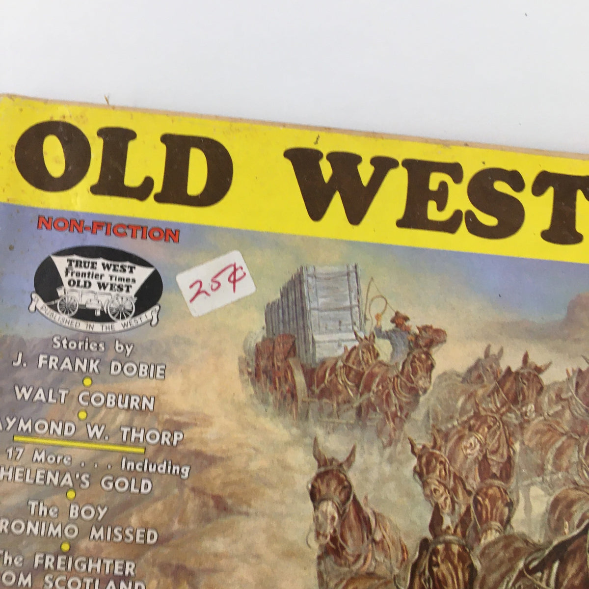 Cover of VTG Old West Magazine Winter 1966 featuring the title and price sticker; highlights the story of Helena's Hidden Channel of Gold.