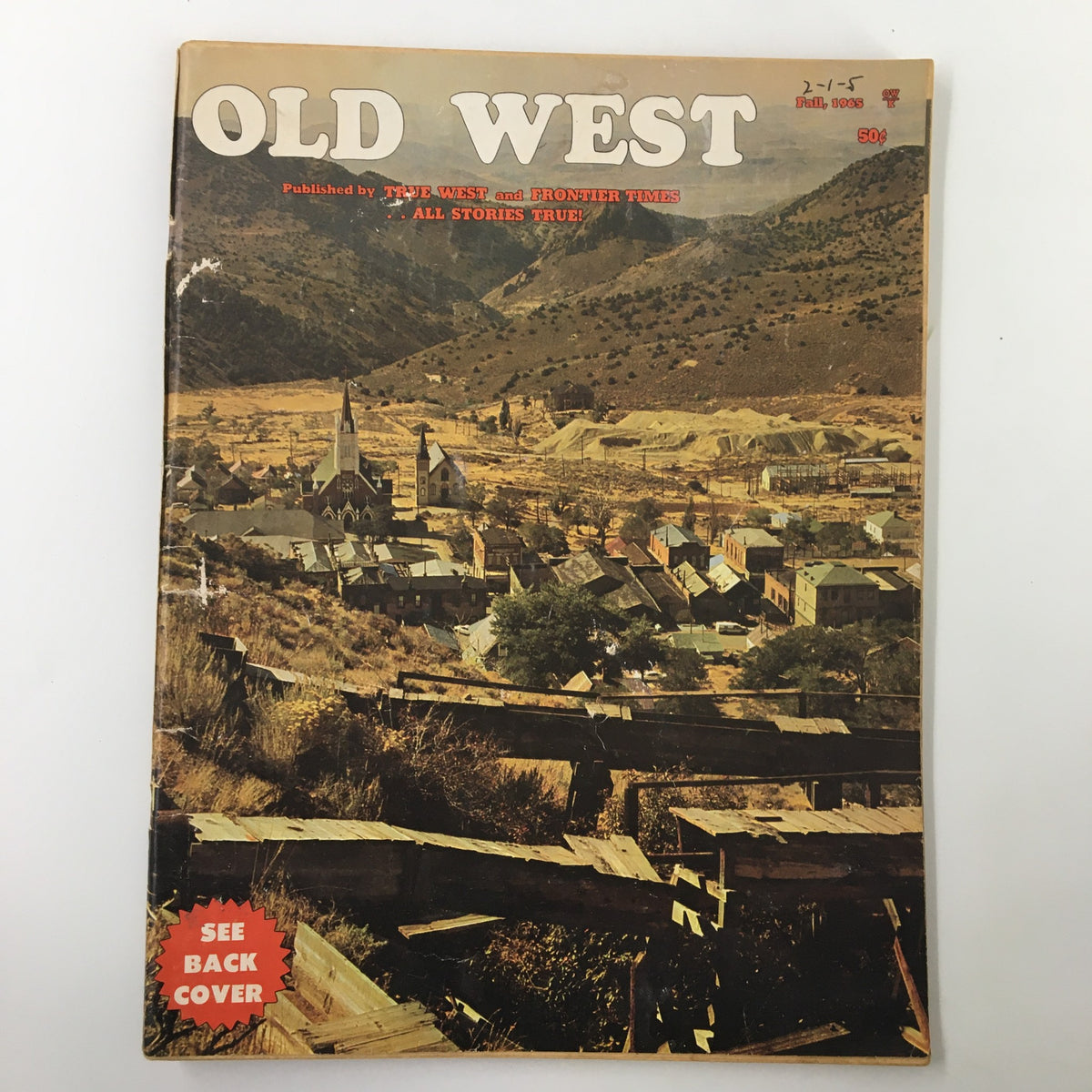 Cover of VTG Old West Magazine Fall 1965 featuring a picturesque view of an Old West town with mountains in the background, showcasing vintage Americana collectibles.