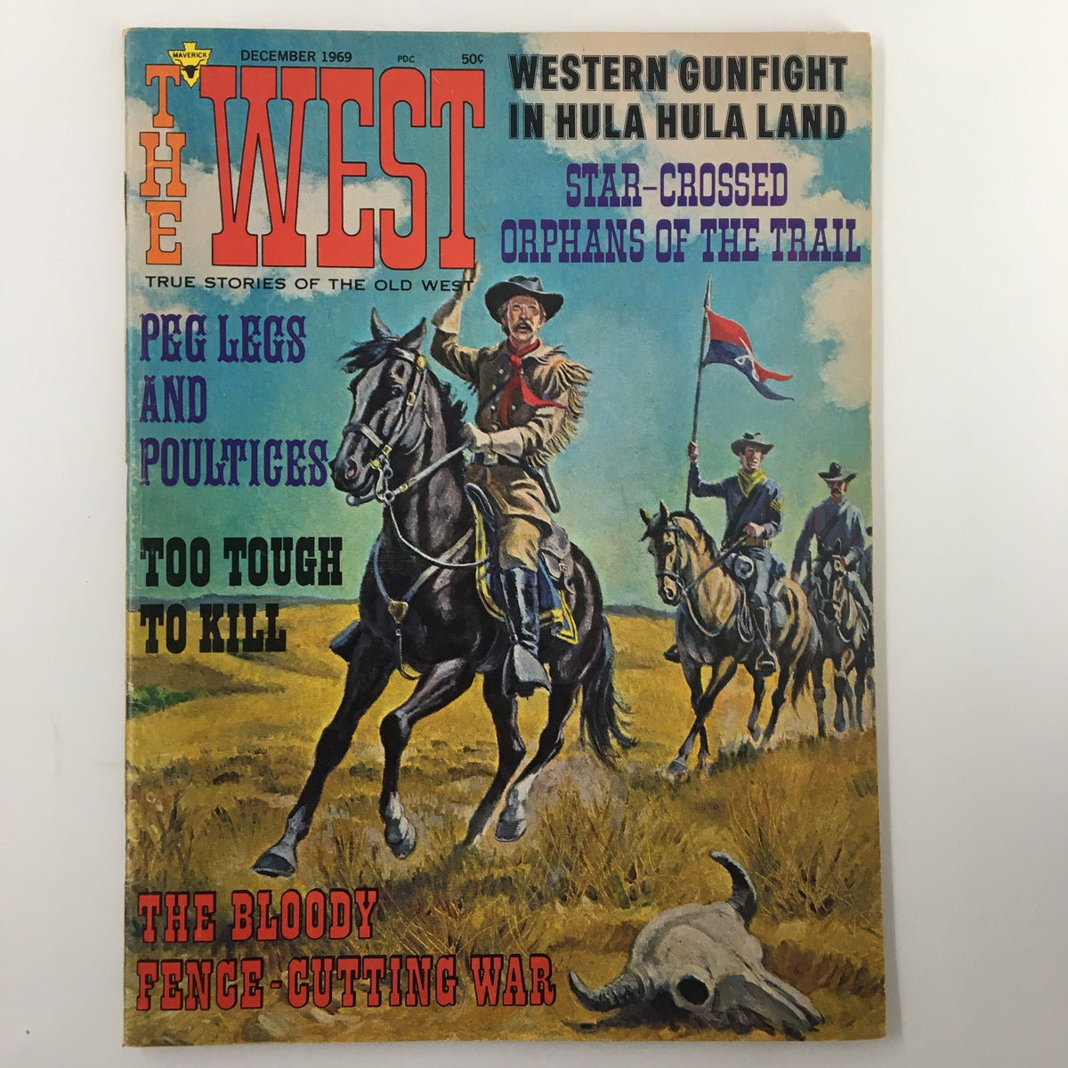 Cover of VTG The West Magazine December 1969 featuring the headline 'The Bloody Fence-Cutting War' with illustrations of cowboys on horseback.