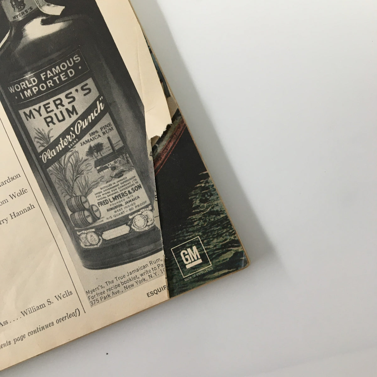 Close-up image of the Myers's Rum advertisement featured in the VTG Esquire Magazine October 1975 Muhammad Ali's Future No Label. The magazine showcases a historical liquor advertisement, emphasizing its cultural significance in the 1970s.