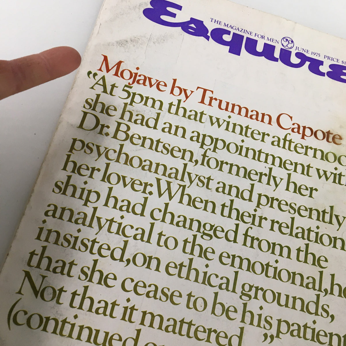 Cover of VTG Esquire Magazine June 1975 featuring 'Mojave' by Truman Capote, showcasing notable text and vintage design.