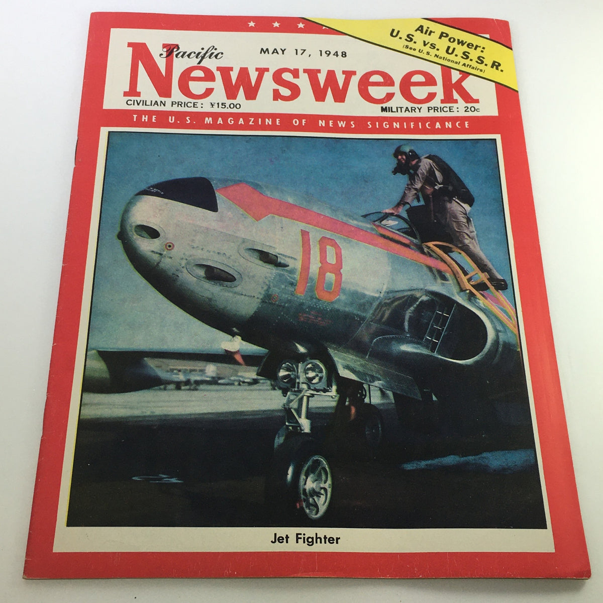 VTG Newsweek Magazine May 17 1948 featuring a striking cover image of a jet fighter, highlighting the era's aviation advancements and significant Pacific events.