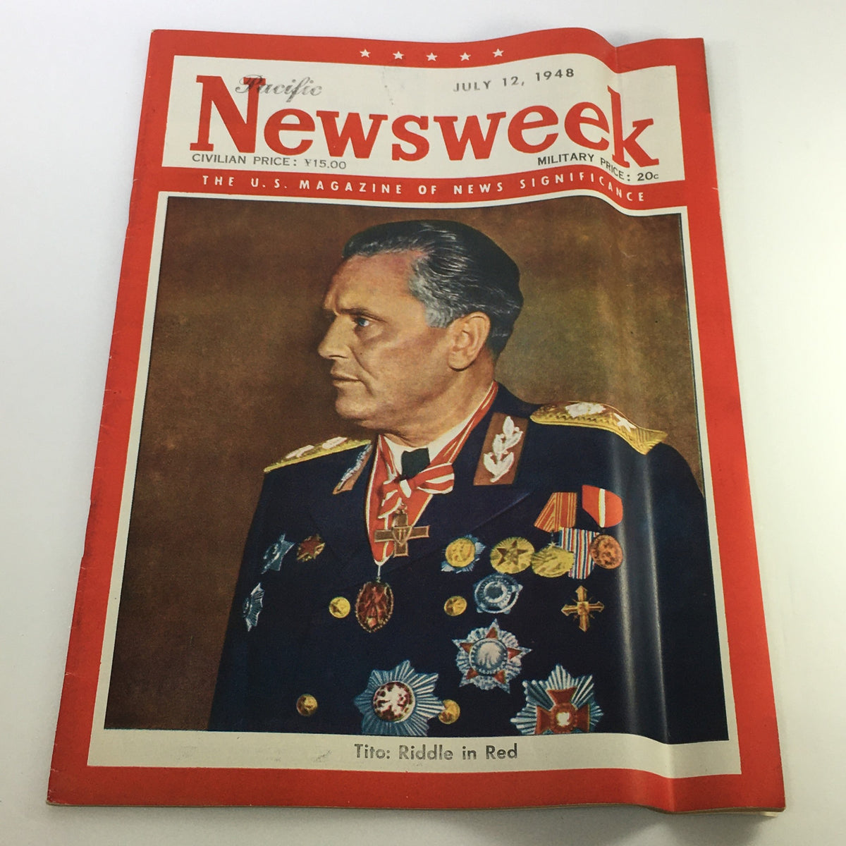 VTG Newsweek Magazine July 12 1948 highlighting a profile of Tito, the Yugoslavian leader, adorned in military regalia, emphasizing historical political significance.