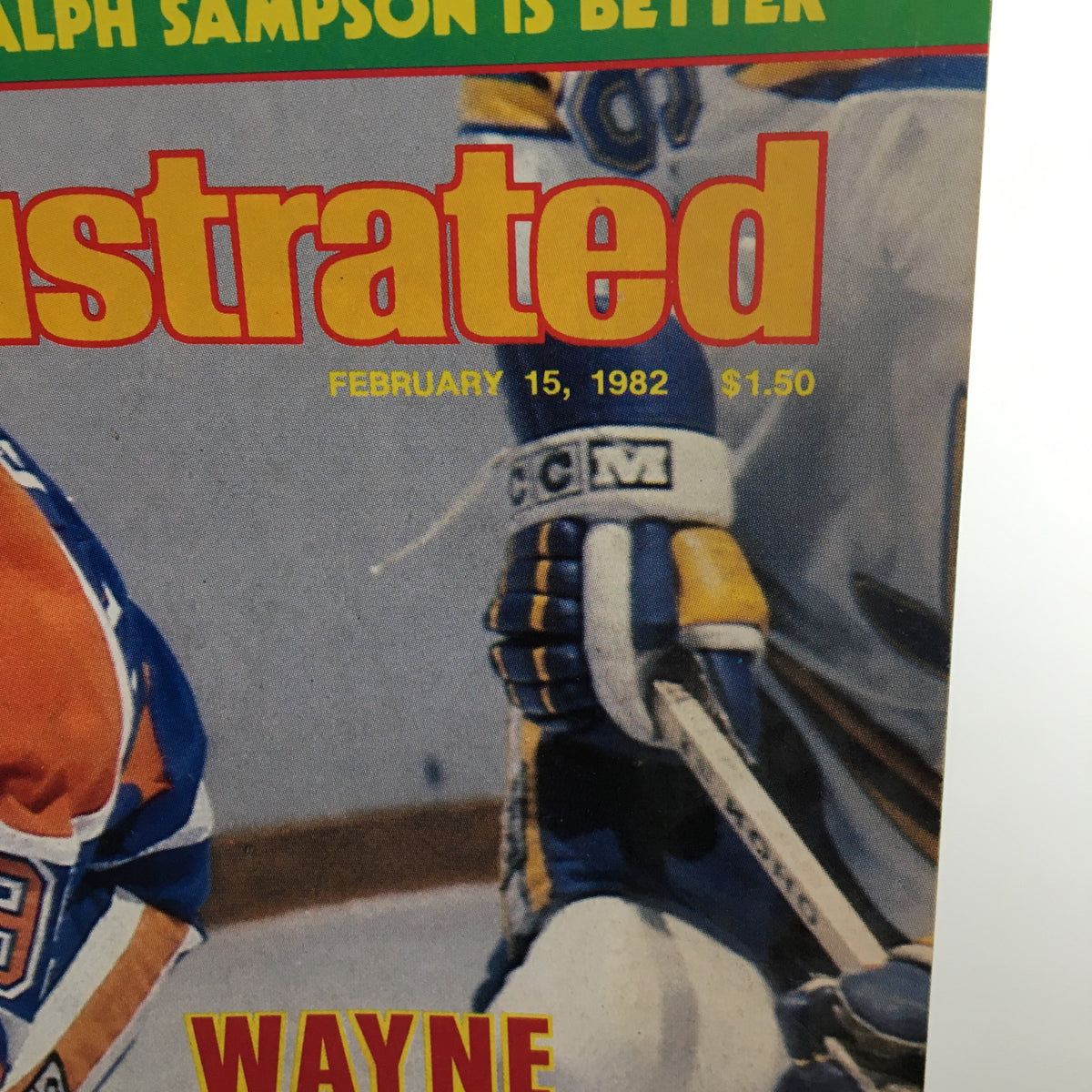 Close-up of the title and date of the VTG Sports Illustrated Magazine February 15 1982 featuring Wayne Gretzky, showcasing the iconic design.