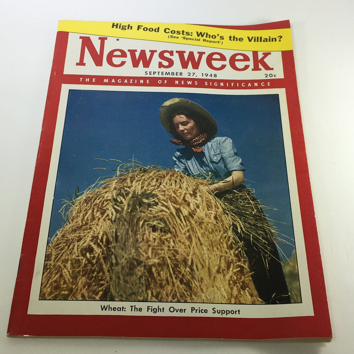 VTG Newsweek Magazine September 27 1948 featuring a woman handling wheat, highlighting the article 'Wheat: The Fight Over Price Support' on the cover.