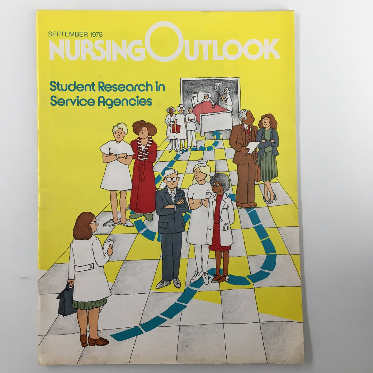 Cover of VTG Nursing Outlook Magazine September 1978 featuring the theme 'Student Research in Service Agencies' with colorful illustrations of nursing professionals.