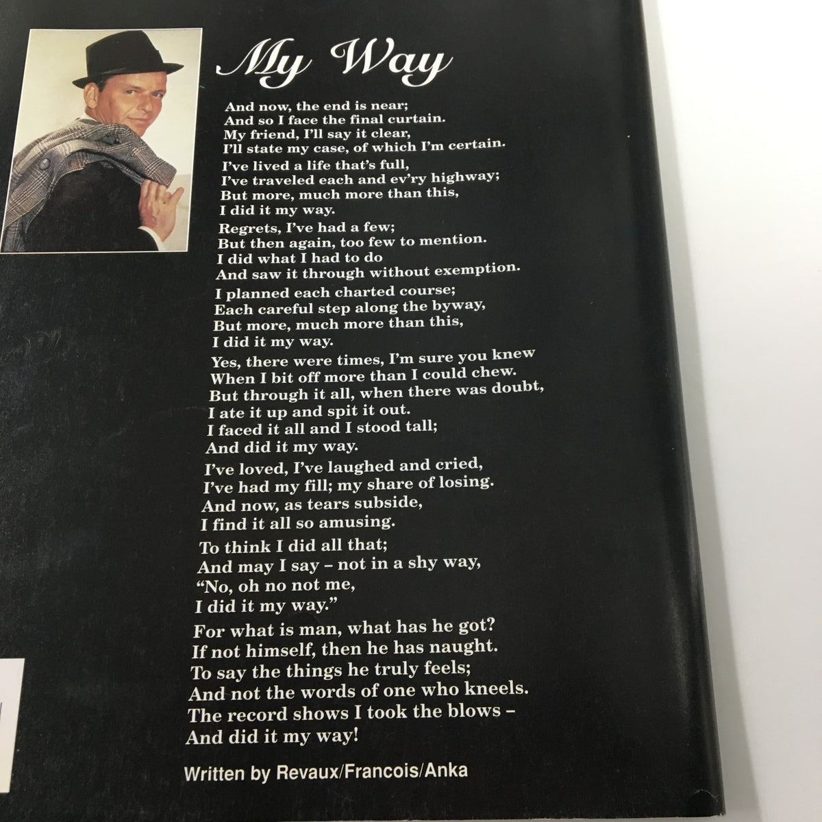 Close-up view of the back cover of Luxury Lifestyles Magazine 1998, highlighting the lyrics from 'I Did It My Way' by Frank Sinatra, emphasizing its collectible nature.