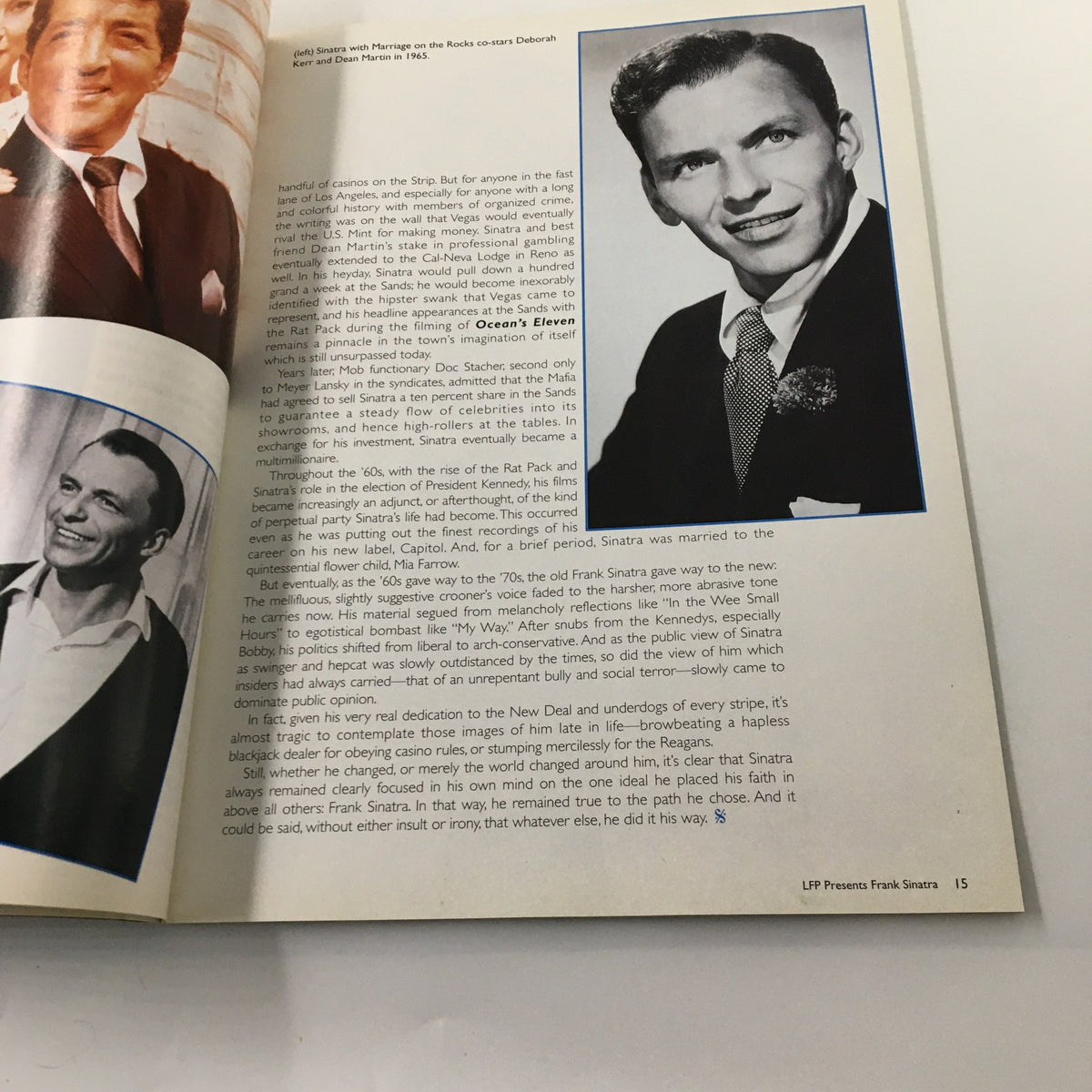 Page from LFP Magazine Vol. 3 #3 showing Frank Sinatra with various iconic photographs, discussing his life and career, and highlighting his impact on music and pop culture.