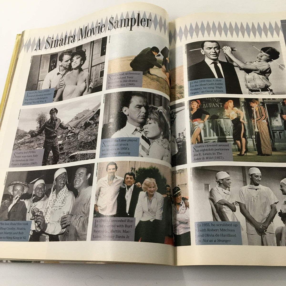 A page from the TV Guide Magazine titled 'TV Guide Magazine 1915-1998 Frank Sinatra His Life in Words & Pictures' showcasing a selection of movie scenes featuring Frank Sinatra.