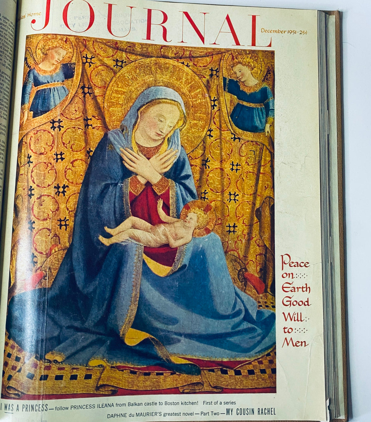Cover of Ladies' Home Journal, December 1951, illustrating a religious artwork with the Virgin Mary and Jesus, framed by golden decor. The magazine's title is boldly presented.
