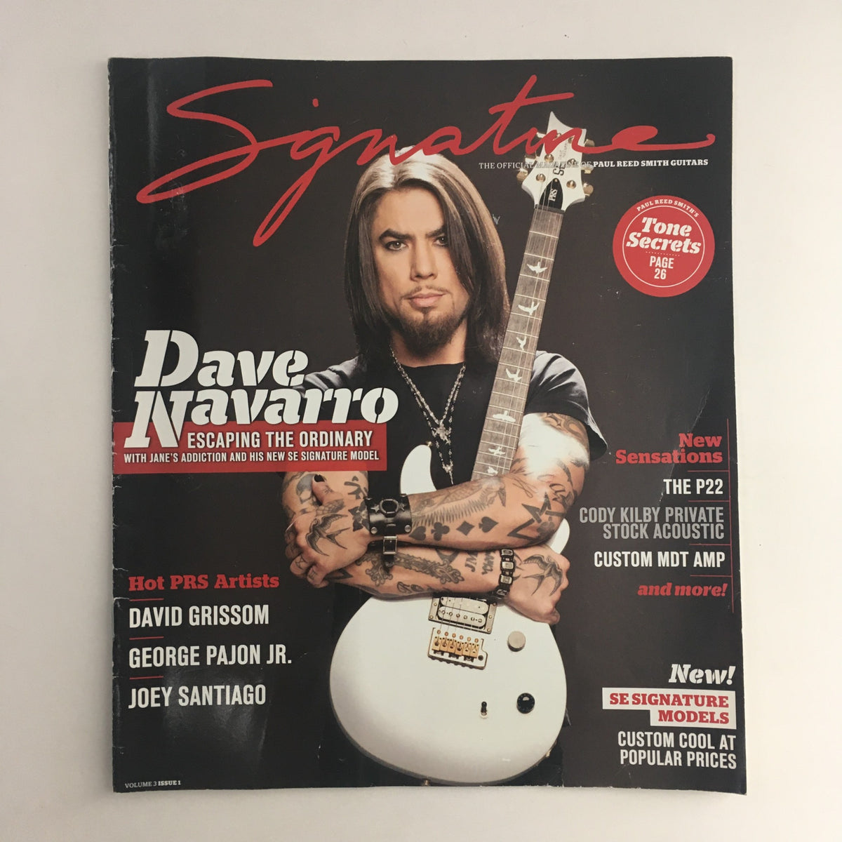 PRS Signature Magazine Vol 3 Issue 1 featuring Dave Navarro on the cover with his signature guitar and promotional information about notable PRS artists.