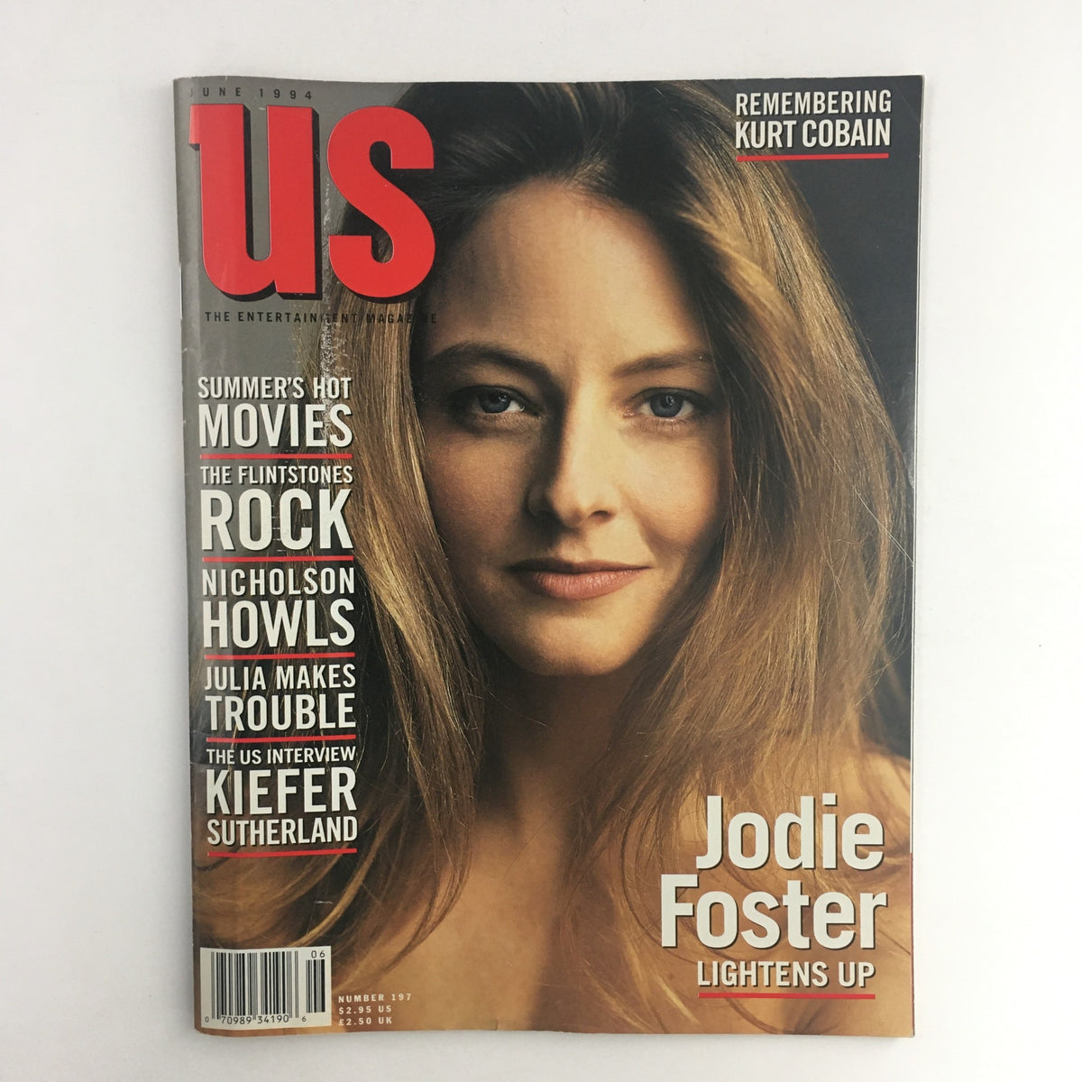 US Magazine June 1994 featuring Jodie Foster on the cover, highlighting her interview and remembering Kurt Cobain, with a focus on 90s pop culture.