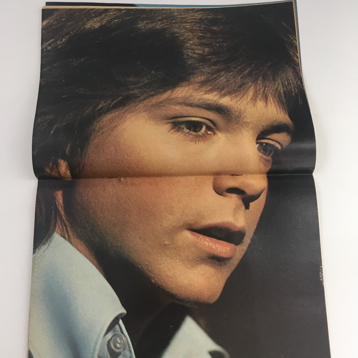 Side profile of Bobby Sherman in April 1971 Tiger Beat Magazine, capturing his youthful features and expressive pose.