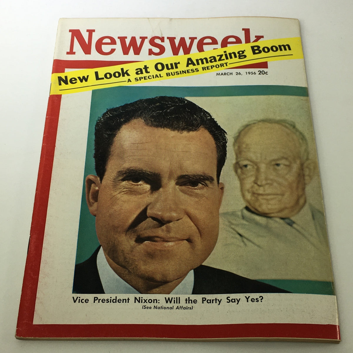 Vintage Newsweek Magazine from March 26, 1956 featuring Vice President Richard Nixon on the cover, highlighting the political climate of the era.