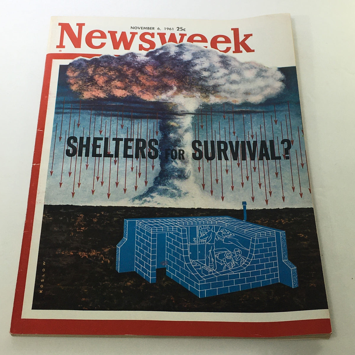 VTG Newsweek Magazine November 6 1961 featuring a striking cover photo by Howard Koslow depicting a nuclear explosion and a shelter, capturing the essence of the early 1960s.