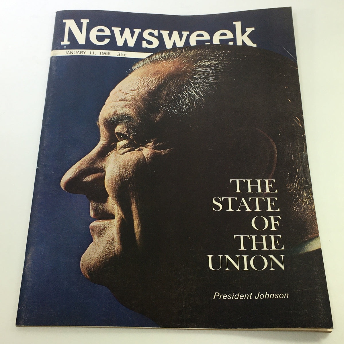Cover of VTG Newsweek Magazine from January 11, 1965 featuring Lyndon B. Johnson with the headline 'The State of the Union'.