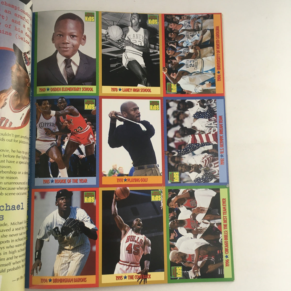 Sports Illustrated for Kids Summer 1998 Michael Jordan Vintage Magazine - Highlights of Michael Jordan's career with collectible cards showing his early school days, NBA achievements, and iconic moments.