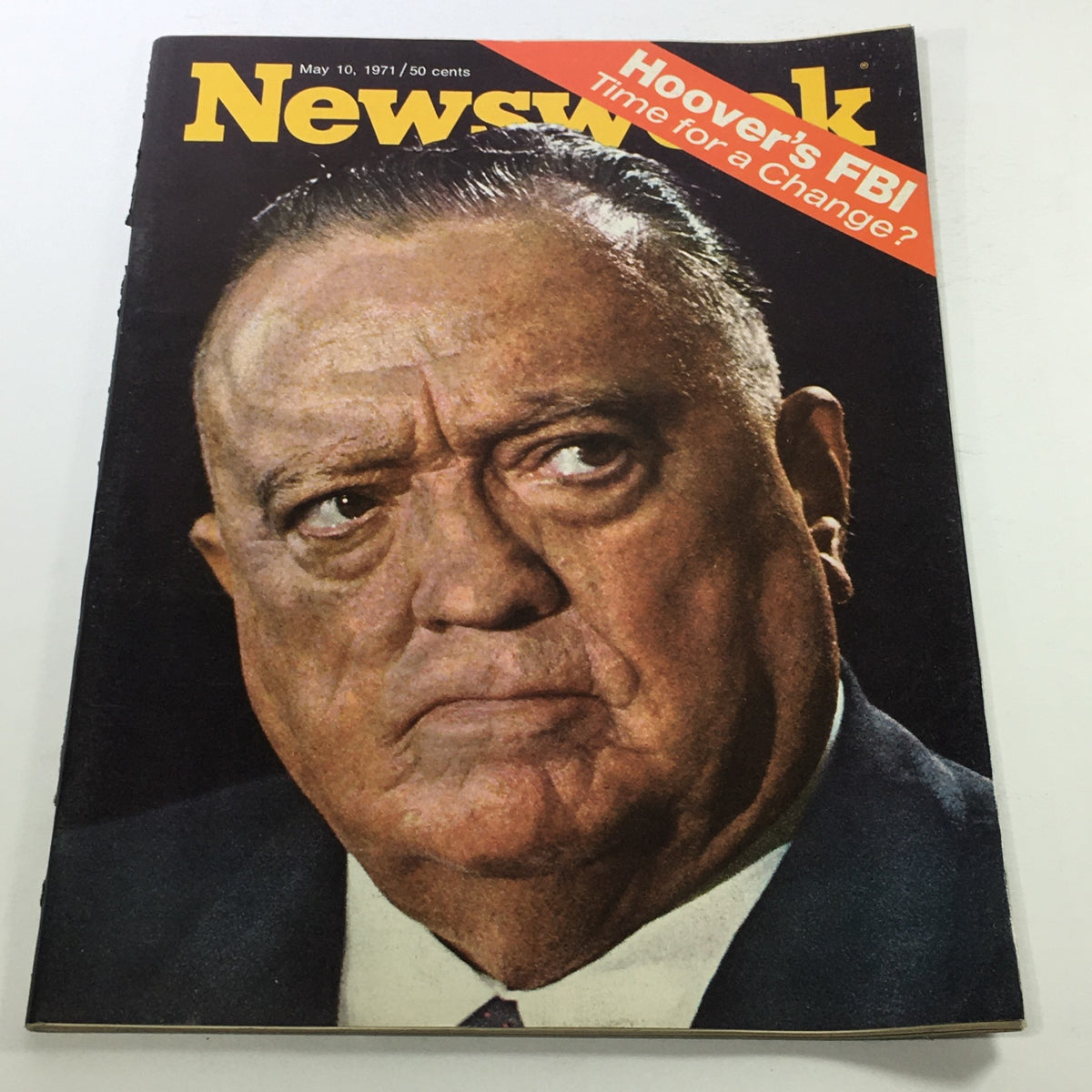 VTG Newsweek Magazine May 10 1971 cover featuring a close-up of Herbert Hoover's serious expression, with the headline 'Hoover's FBI Time for a Change?' highlighting a historical perspective.