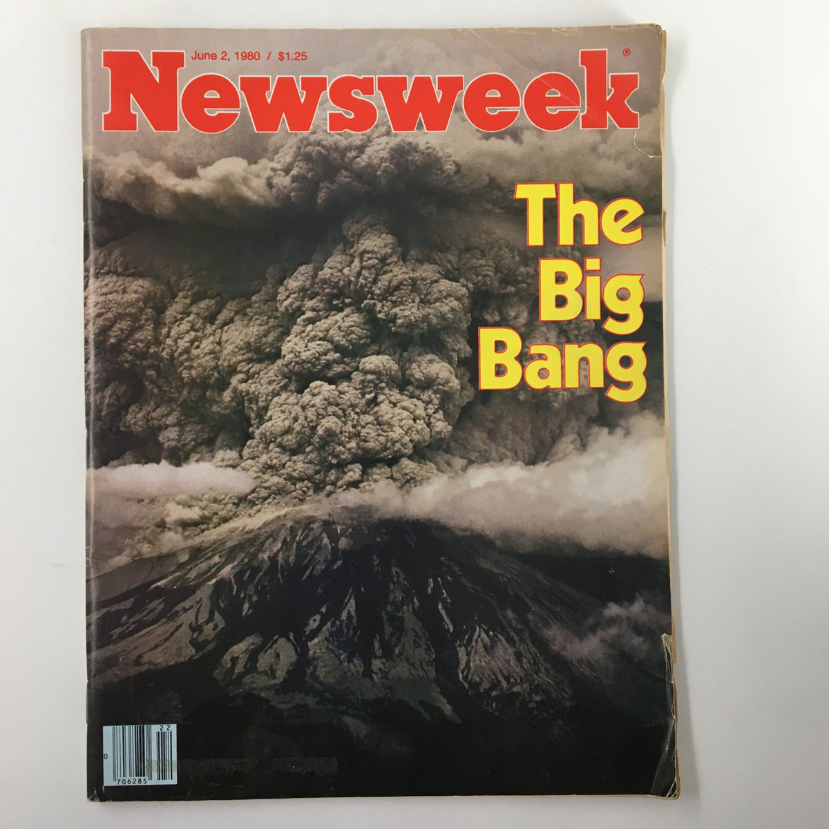 Vintage Newsweek magazine cover from June 2, 1980, featuring a dramatic depiction of the Mount Saint Helens explosion with the title 'The Big Bang'.