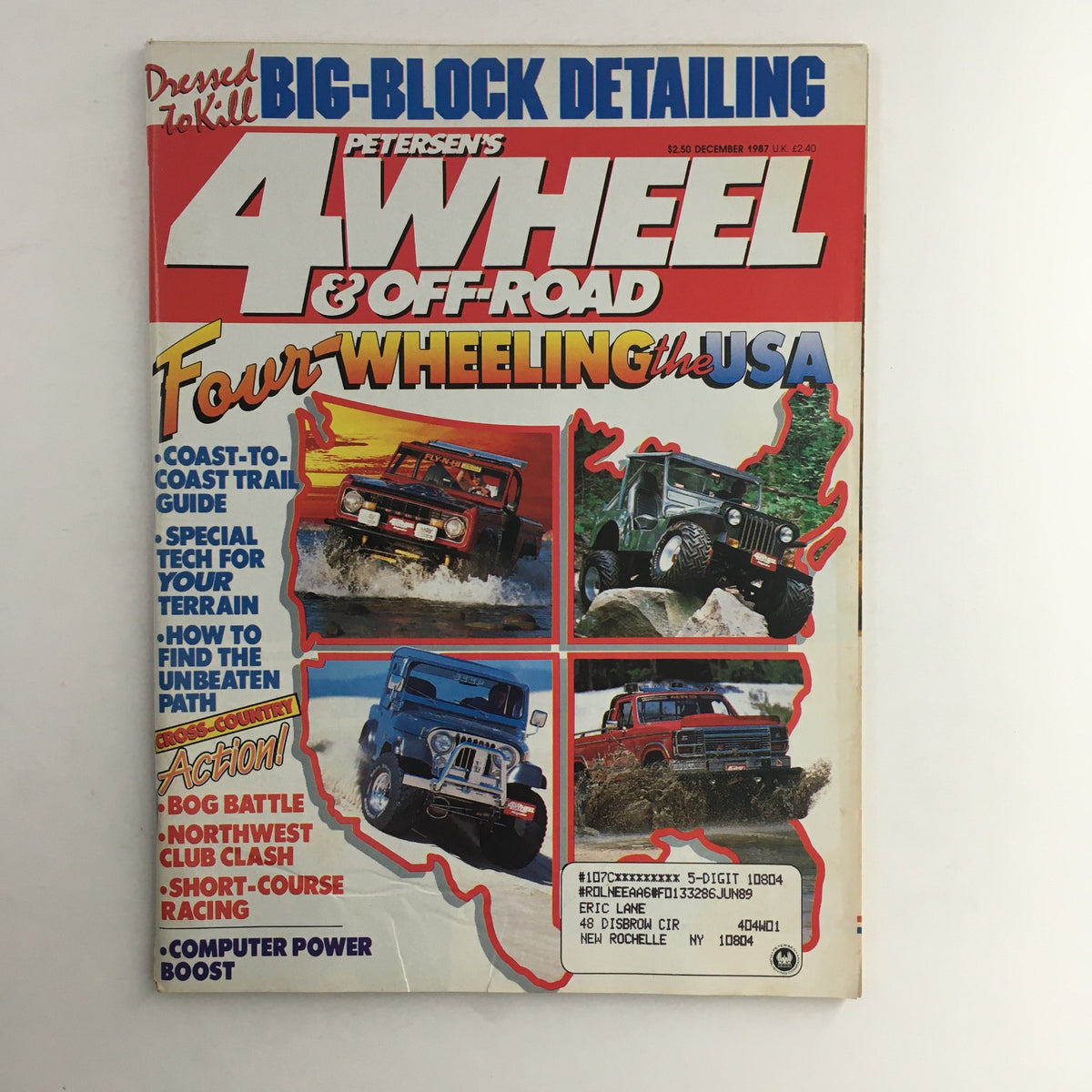 Cover of Petersen's 4 Wheel & Off-Road Magazine December 1987 featuring off-road vehicles, coastline and trail guides, showcasing the theme 'Four-Wheeling the U.S.A.' with highlights on adventure and automotive culture.
