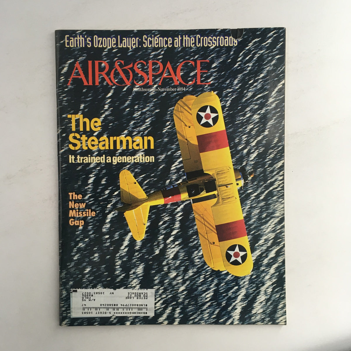 Cover of Air & Space Smithsonian Magazine November 1994 showcasing the Stearman aircraft with the title 'The New Missile Gap'