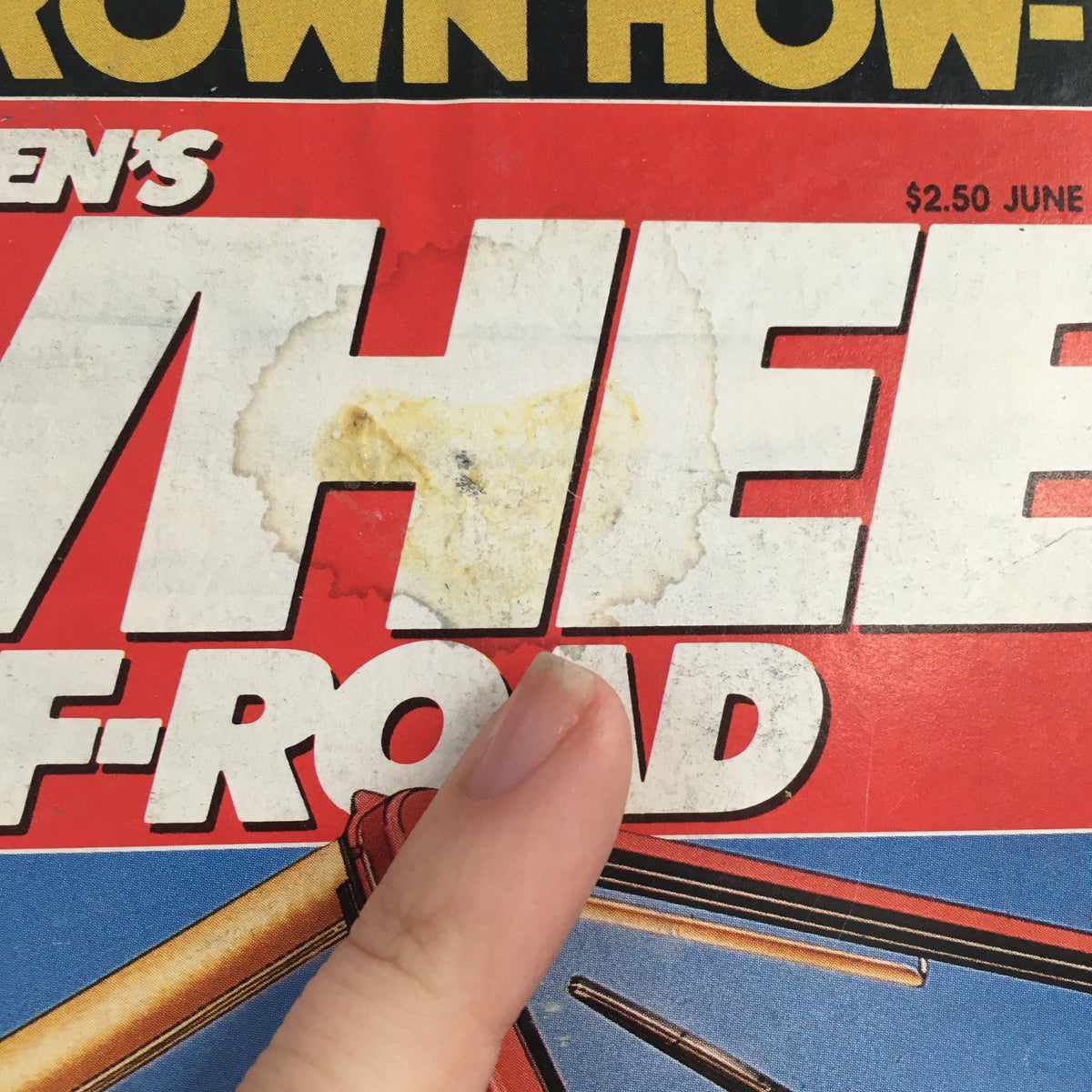 Cover of Petersen's 4 Wheel & Off-Road Magazine, June 1986, showing wear along the edges and featuring a finger pointing at the title, an essential collectible for off-road enthusiasts.
