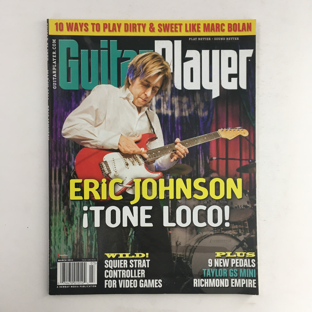 Guitar Player Magazine March 2011 featuring Eric Johnson on the cover, showcasing his guitar skills and the Richmond Empire, ideal for collectors of vintage music magazines.