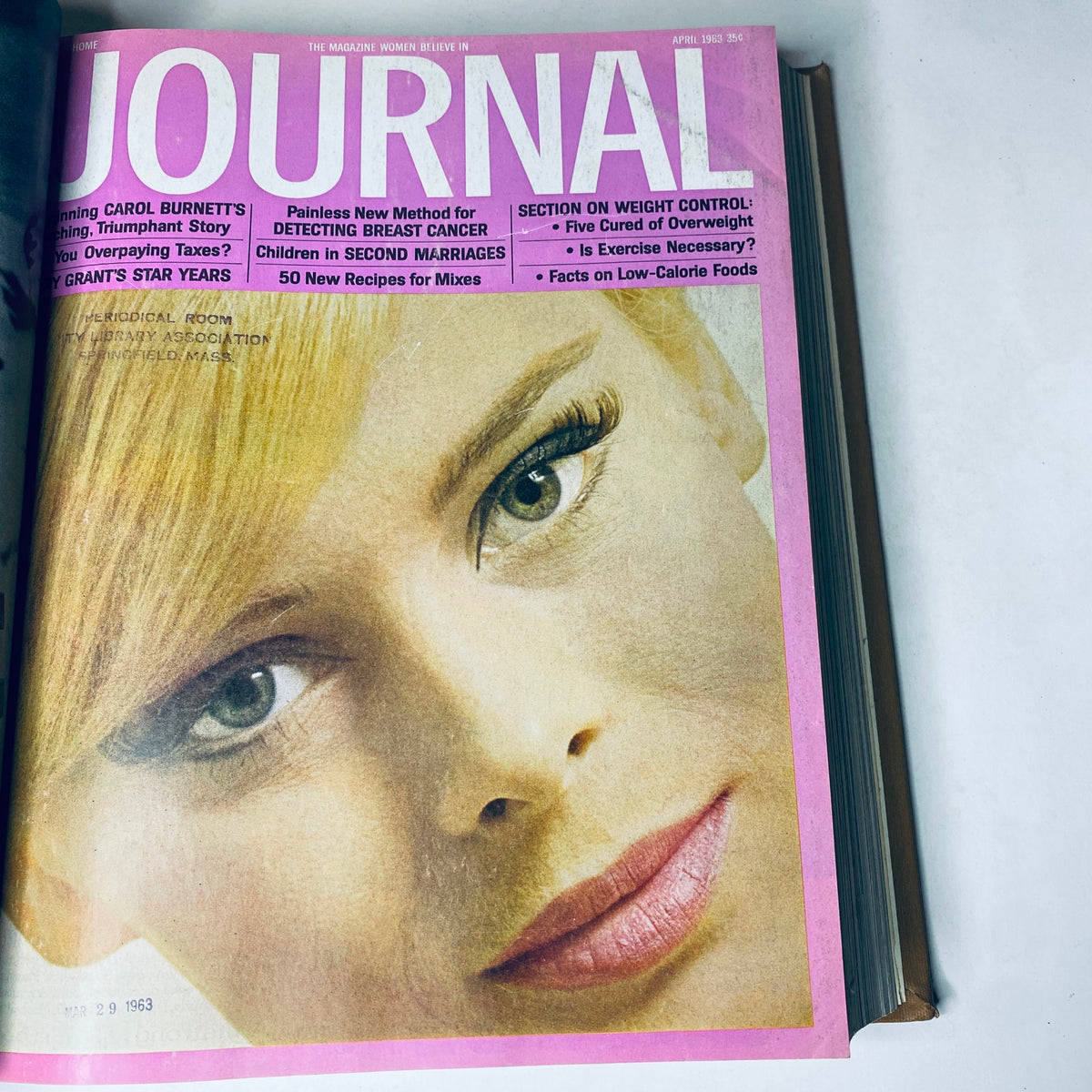 Ladies' Home Journal Library Bound Magazine 1963 Full Year January - December - Cover of the April 1963 issue featuring a close-up image of a woman's face.