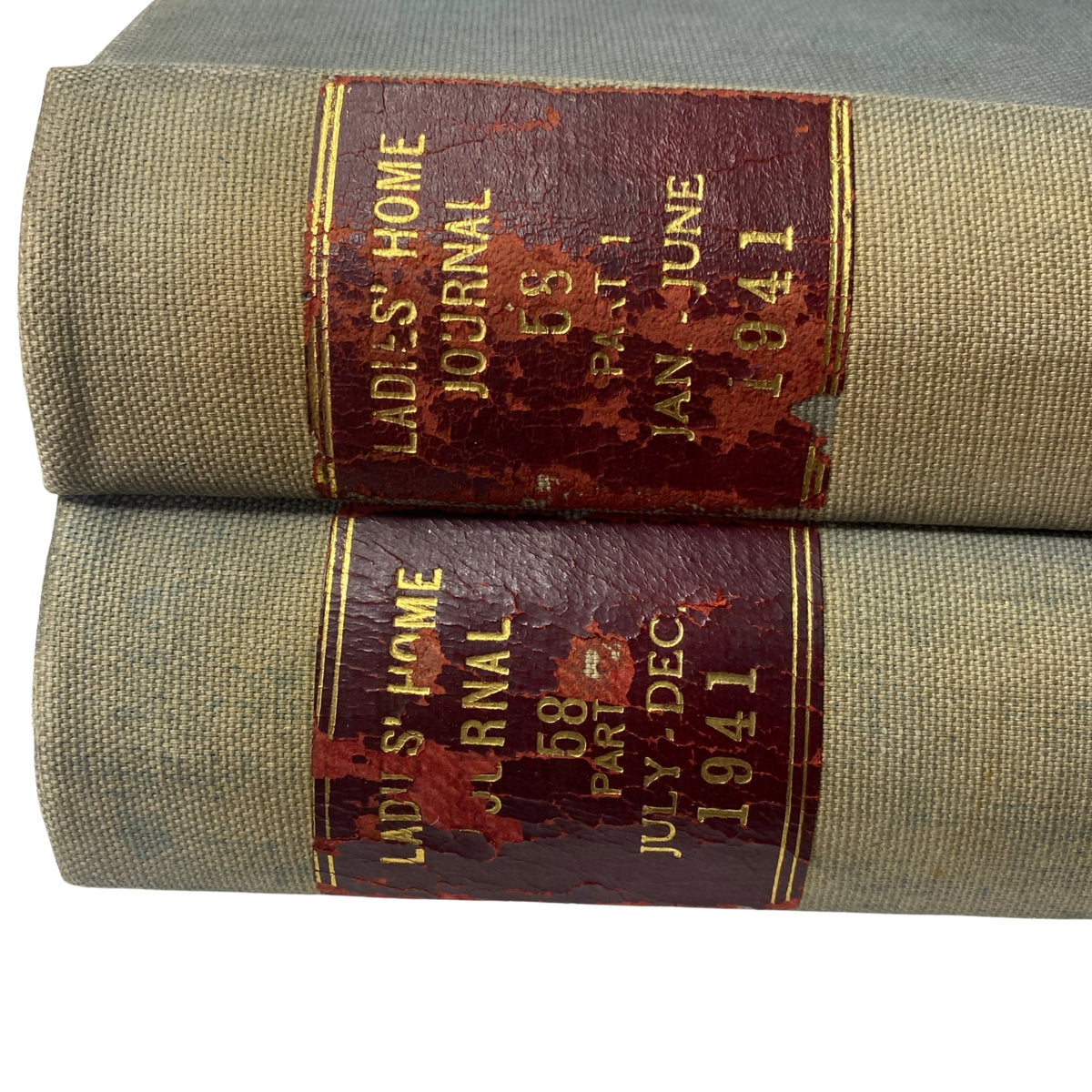 Ladies' Home Journal Library Bound Magazine 1941 Full Year January - December showing the spine of two volumes with visible titles and publication date.
