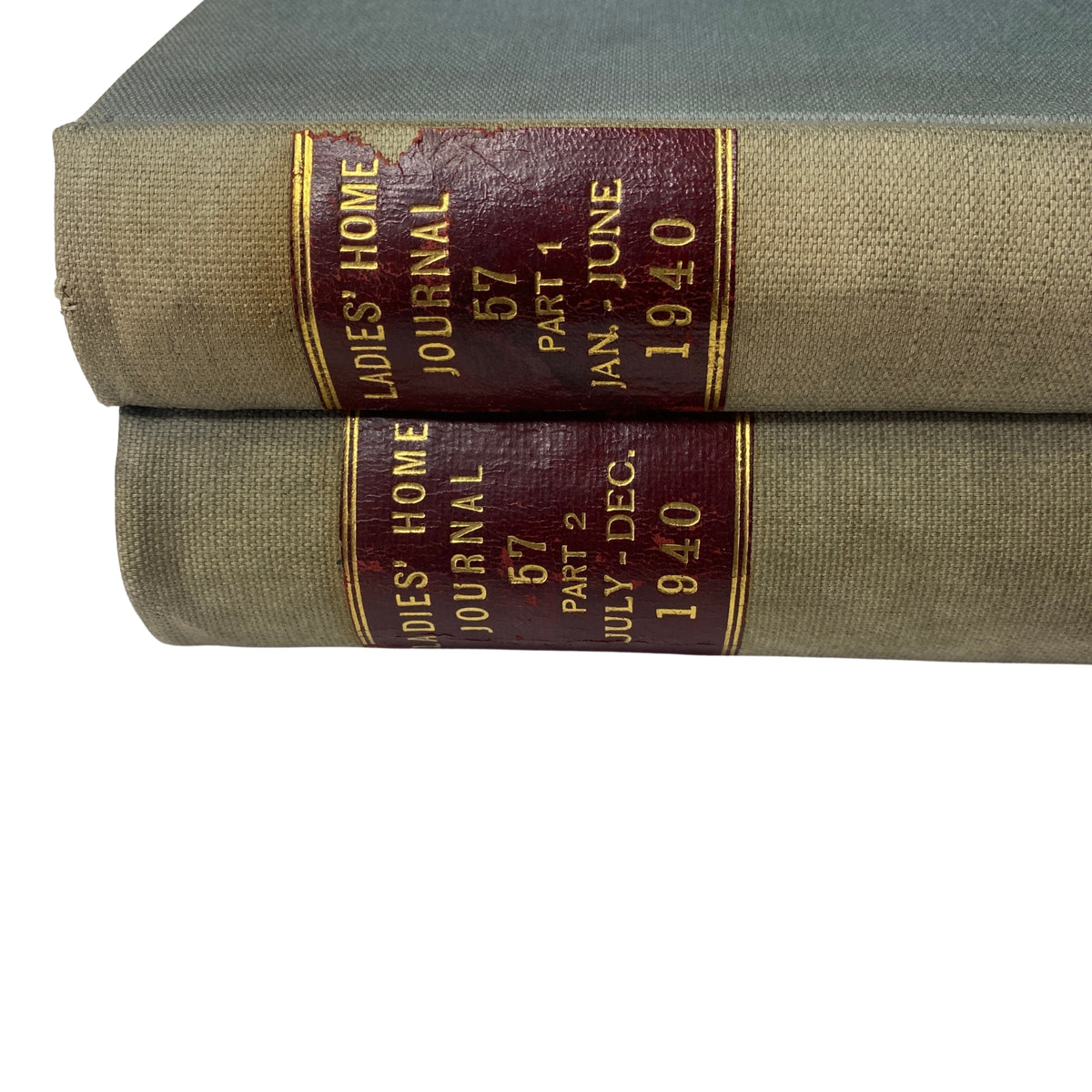 Ladies' Home Journal Library Bound Magazine 1940: Close-up of the book spines showing January to June and July to December volumes.
