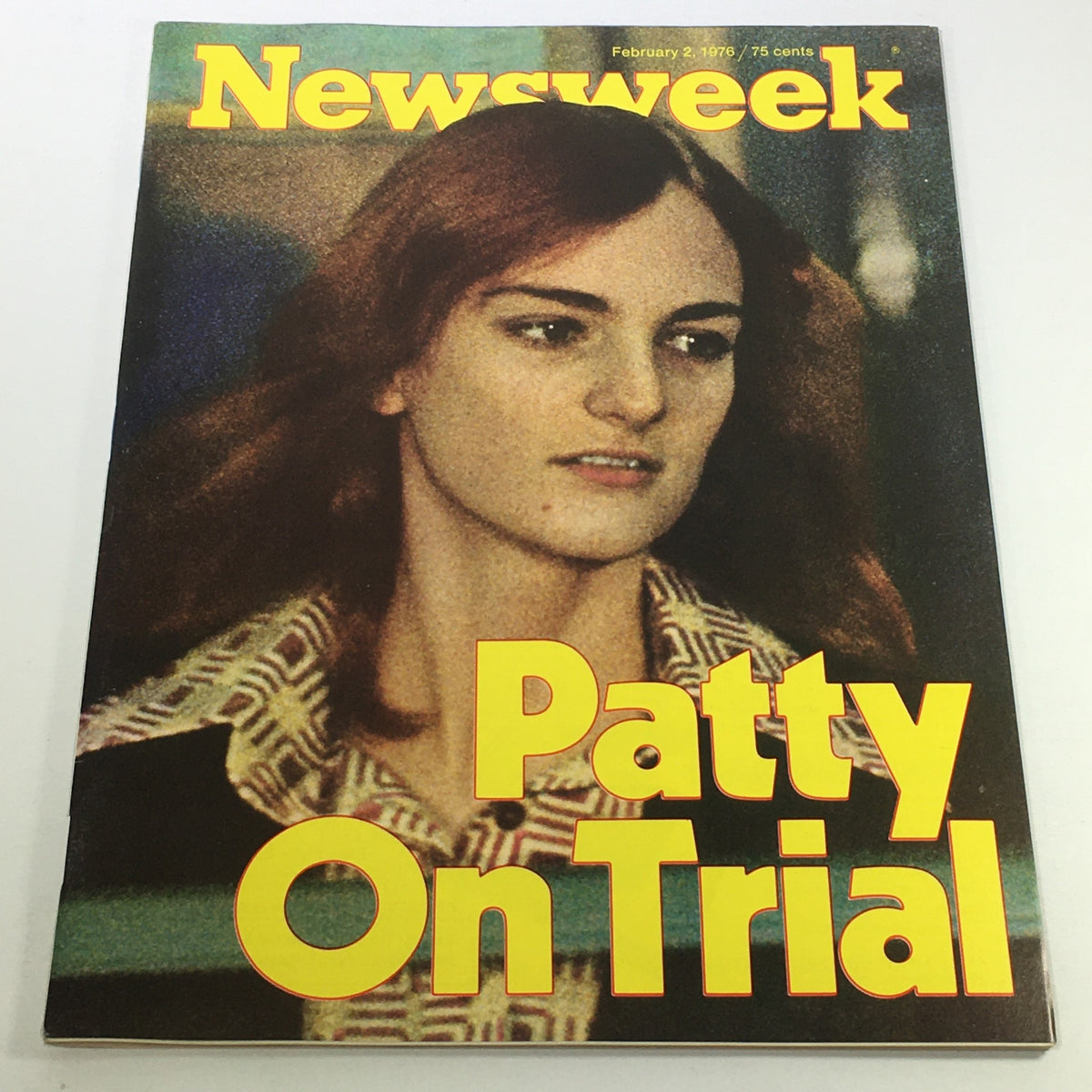 VTG Newsweek Magazine Cover from February 2, 1976 featuring Patty Hearst On Trial, showcasing a captivating photograph of Patty Hearst.
