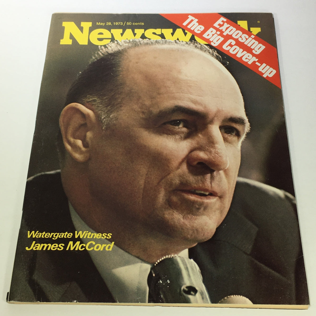 Cover of VTG Newsweek Magazine dated May 28, 1973 featuring Watergate witness James McCord with the headline 'Exposing The Big Cover-up'.